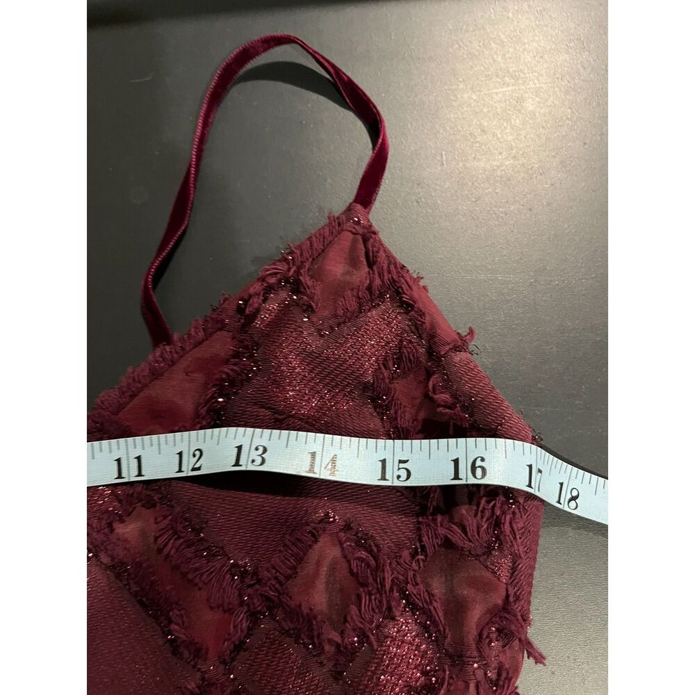 Badgley Mischka Burgandy Fairytale Dress with Velvet Belt Hidden Pockets - Picture 9 of 11
